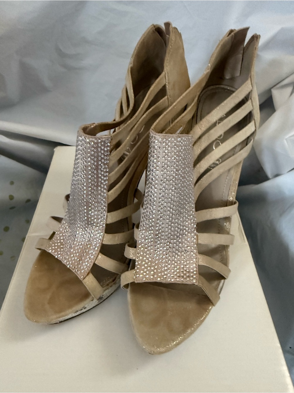 Aldo Blush Strappy Heels with Rhinestone Panel